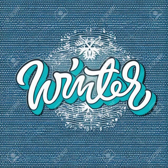 Witte winter handgemaakte letters, graffiti stijl cursieve kalligrafie met omtrek en 3d blok gemengde schaduw voor logo, ontwerpconcepten, banners, etiketten, prints, posters, stickers. Vector illustratie.