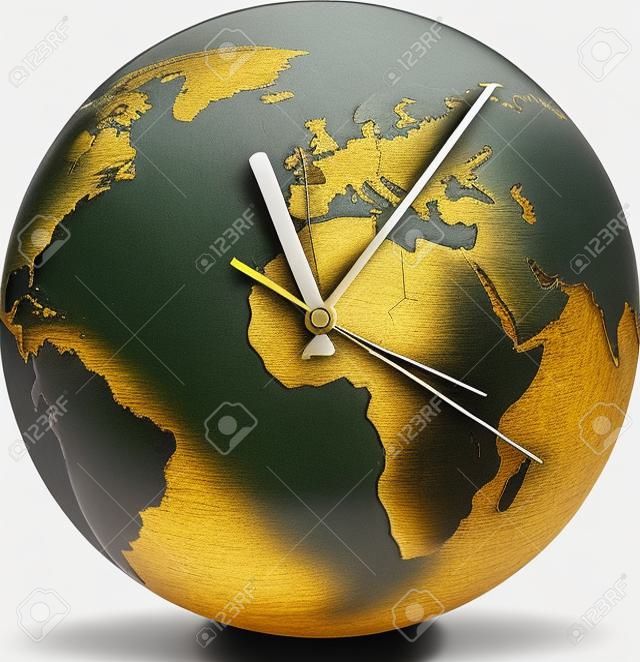 Relógio de suporte na forma do globo com três setas