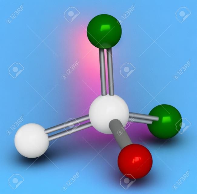 Перхлоратный анион, химическая структура. Соли используются в ракетных топливах. 3D-рендеринг. Атомы представлены как сферы с обычным цветовым кодированием: хлор (зеленый), кислород (красный).