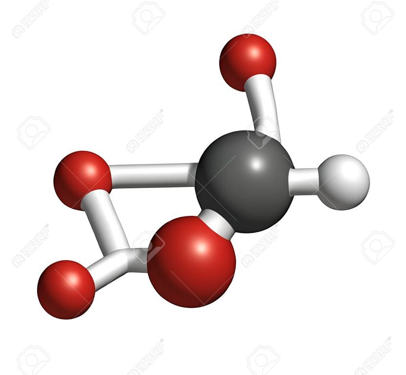 Bicarbonate anion, chemical structure. Common salts include sodium bicarbonate (baking soda) and ammonium bicarbonate. 3D rendering. Atoms are represented as spheres with conventional color coding: hydrogen (white), carbon (grey), oxygen (red).