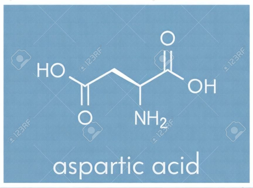 Ácido aspártico (ácido L-aspártico, Asp, D) molécula de aminoácido. Fórmula esquelética.