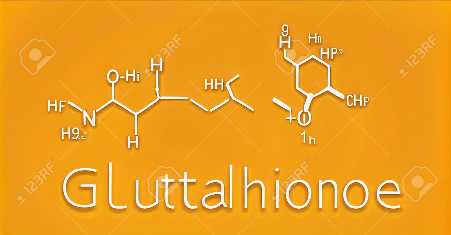 Glutathion (glutathion réduit, GSH) molécule antioxydante endogène. Formule squelettique.