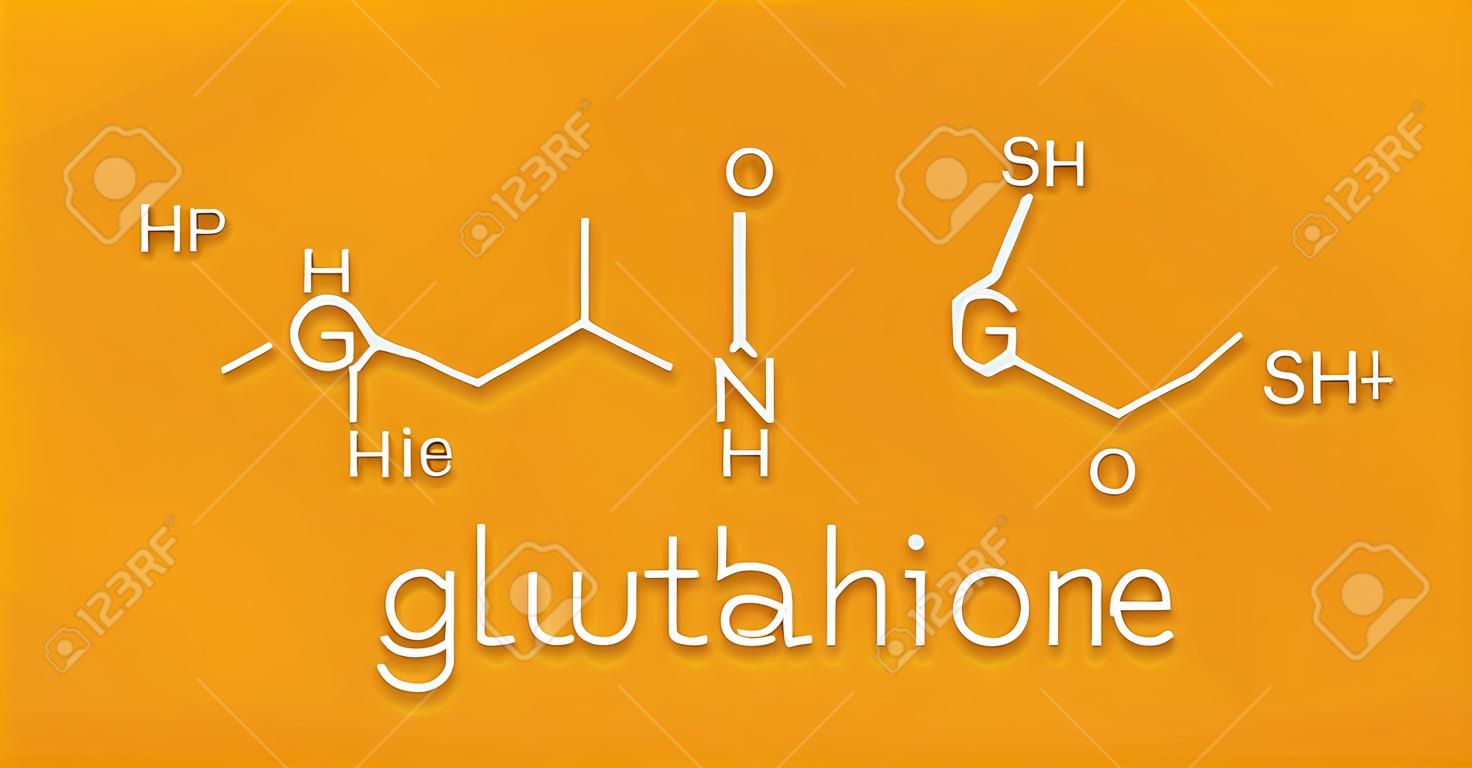 Glutathion (glutathion réduit, GSH) molécule antioxydante endogène. Formule squelettique.