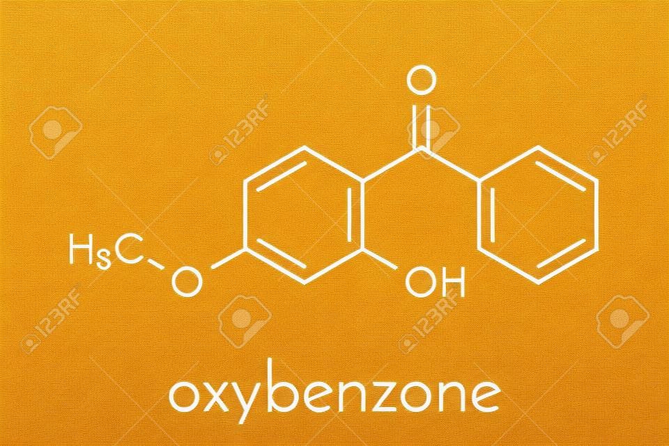 Оксибензоновая молекула солнцезащитного крема. Скелетная формула.