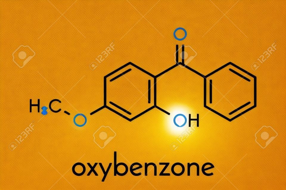 Оксибензоновая молекула солнцезащитного крема. Скелетная формула.