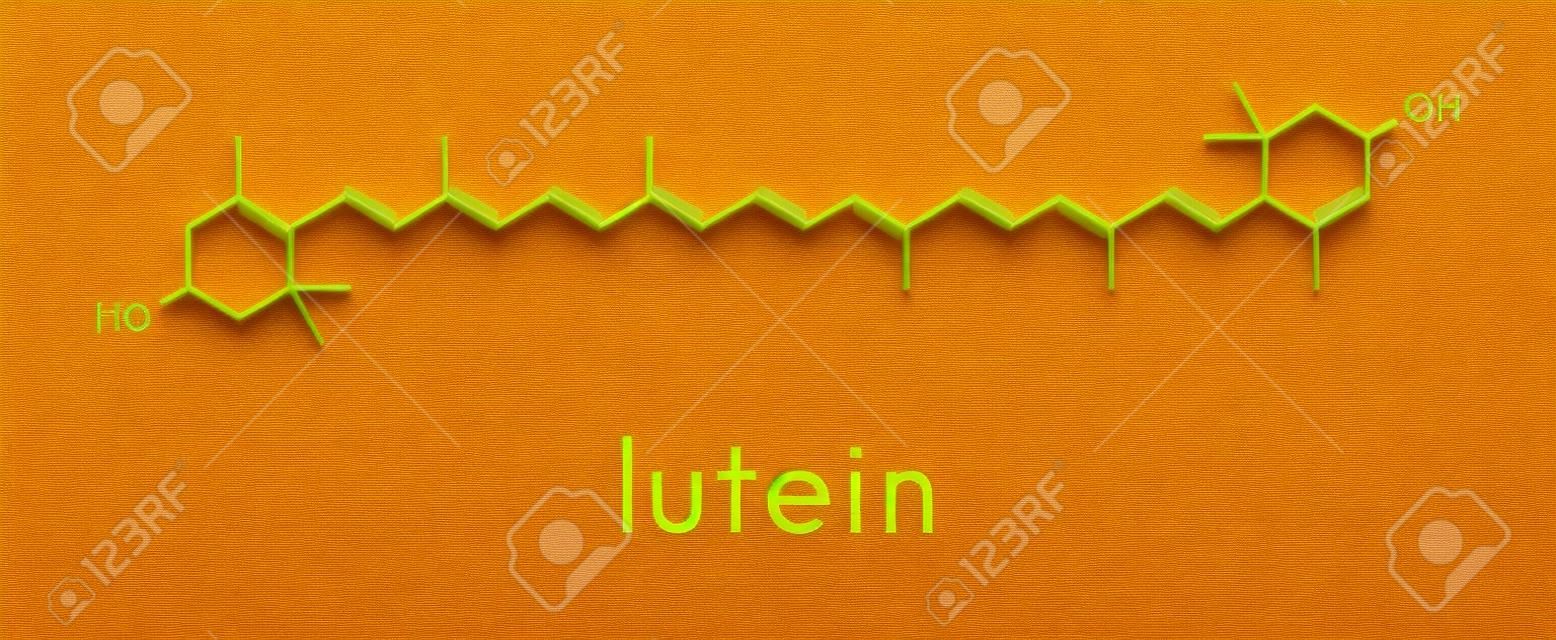 Molécula de pigmento de planta amarelo-luteína de luteína. Usado como alimento e aditivo alimentar, mas também naturalmente presente em muitos vegetais. Fórmula esquelética.