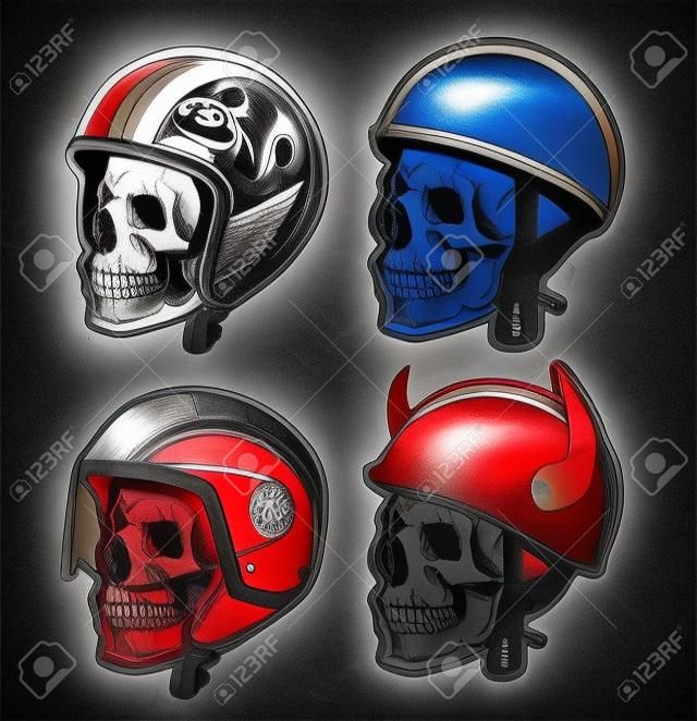 摩托車主題手工繪製頭盔的頭骨。