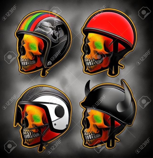 摩托車主題手工繪製頭盔的頭骨。