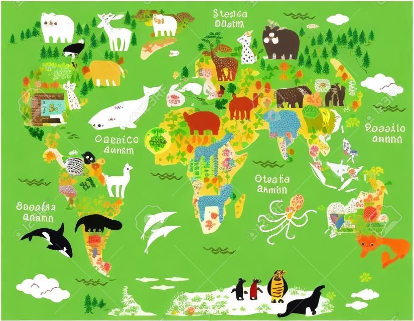 Tierweltkarte für Kinder und Kinder