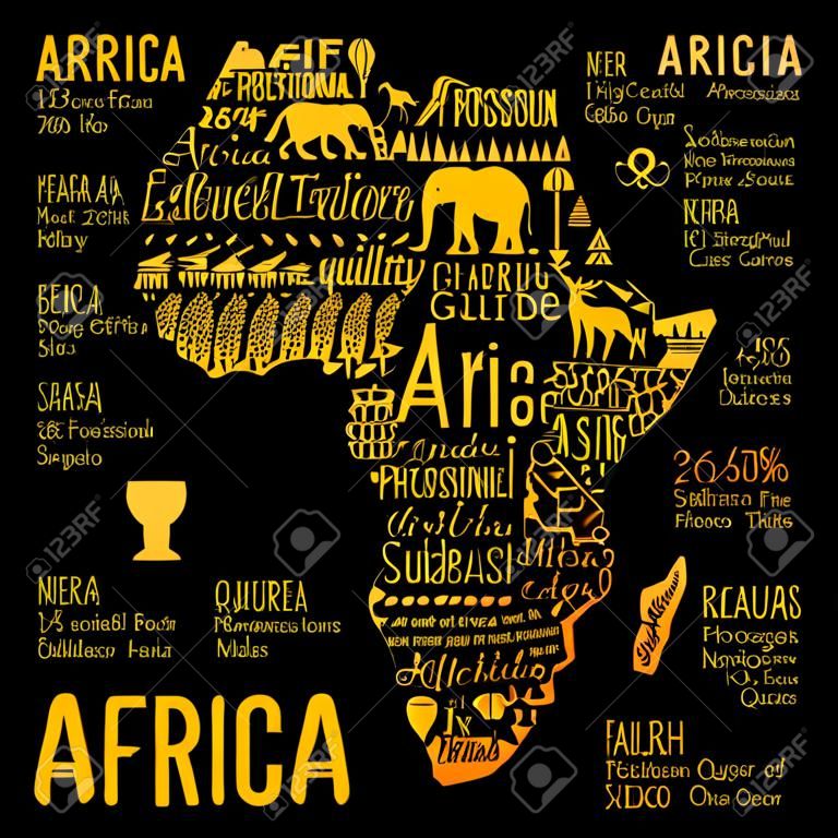 Typografie Plakat. Afrika-Karte. Afrika Reiseführer