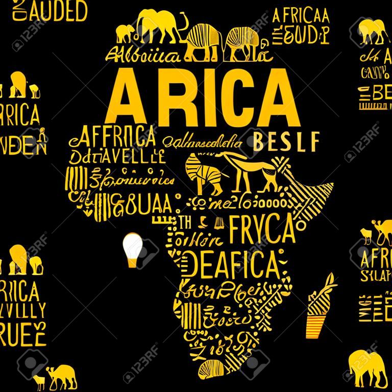 Plakat typografii. Mapa Afryki. Przewodnik Afryka podróży