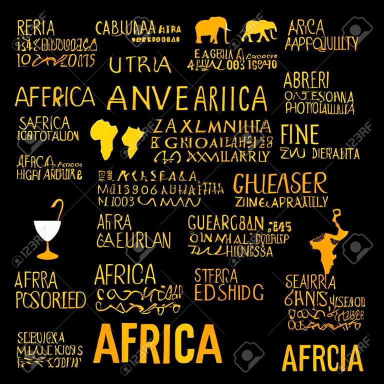 Typografie Plakat. Afrika-Karte. Afrika Reiseführer