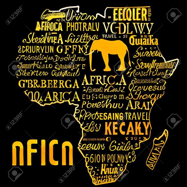 타이포그래피 포스터. 아프리카지도. 아프리카 여행 가이드