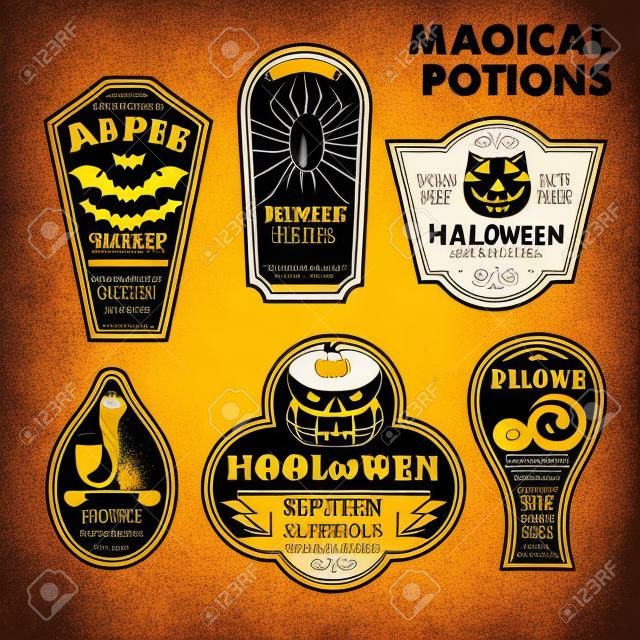 Étiquettes de bouteille Halloween Étiquettes de potion. Illustration vectorielle