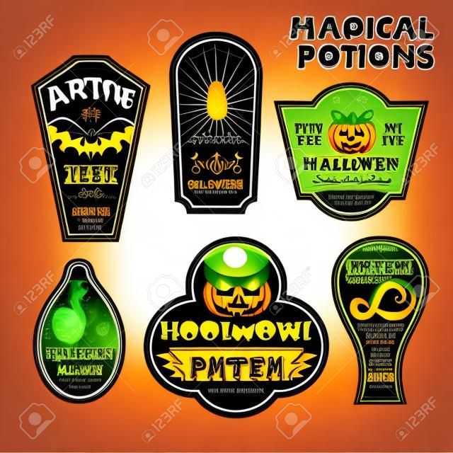 Étiquettes de bouteille Halloween Étiquettes de potion. Illustration vectorielle
