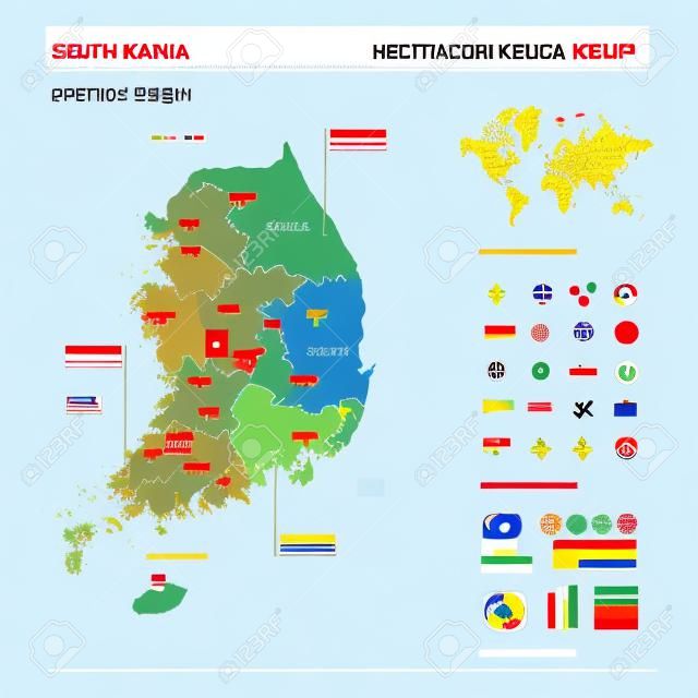 Vector map of South Korea. High detailed country map with division, cities and capital Seoul. Political map,  world map, infographic elements.