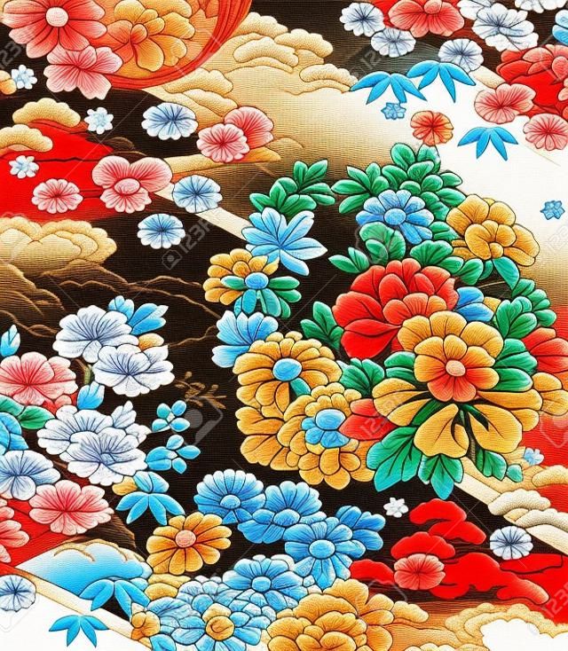 Montage hagyományos kimonó motívumok