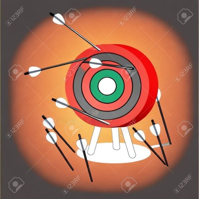 Flechas que faltan al objetivo. No alcanzar el objetivo. Ilustración vectorial.
