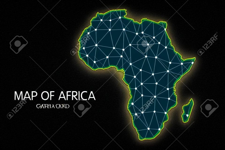 Map of Africa - With glowing point and lines scales on The dark gradient background