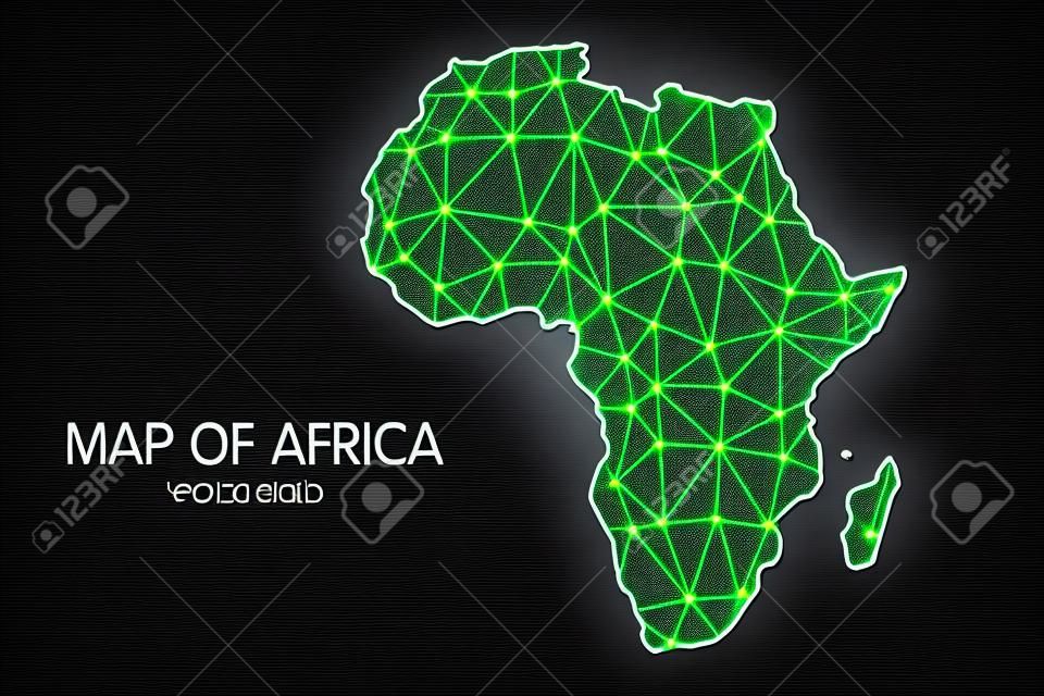 Map of Africa - With glowing point and lines scales on The dark gradient background