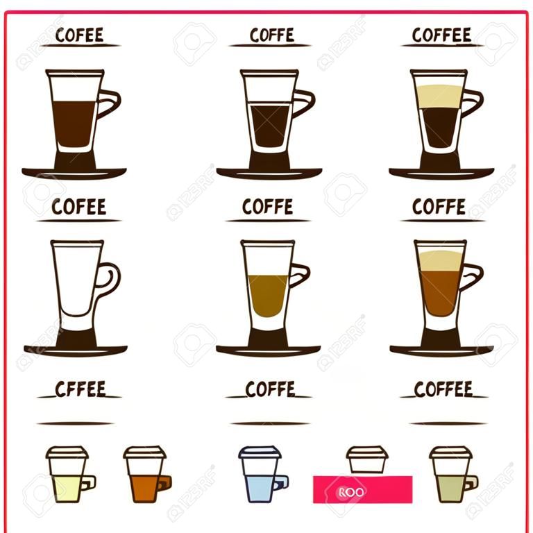 Information poster on the theme of different varieties of coffee drinks. Icons set.