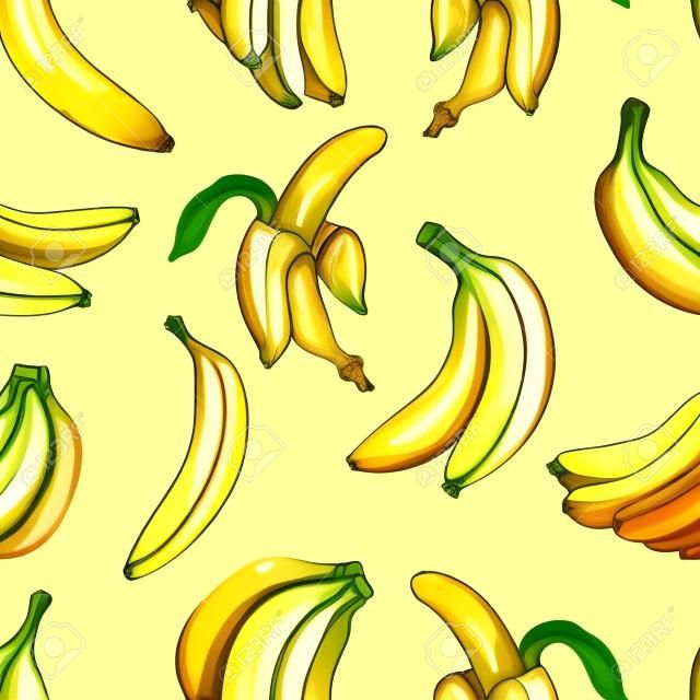 Friss bioélelmiszerek. Banán sárga háttér. Vázlat stílusban.
