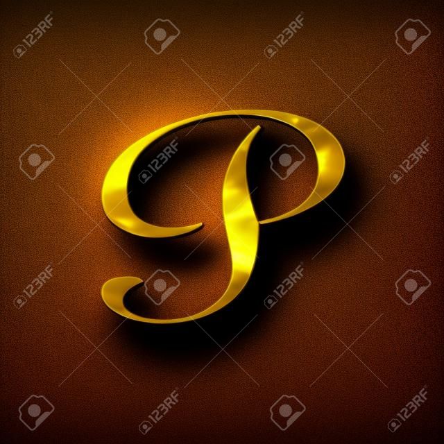 Aislado de oro letra P sobre fondo negro