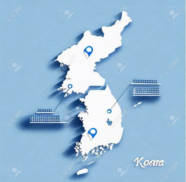 Korea map South North Separate blue white card paper 3D vector