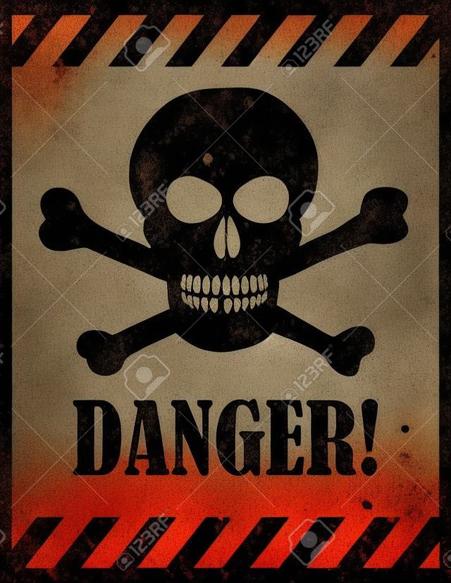 Niebezpieczeństwo znak z symbolem czaszki. Śmiertelne niebezpieczeństwo znak, znak ostrzegawczy, strefa niebezpieczna