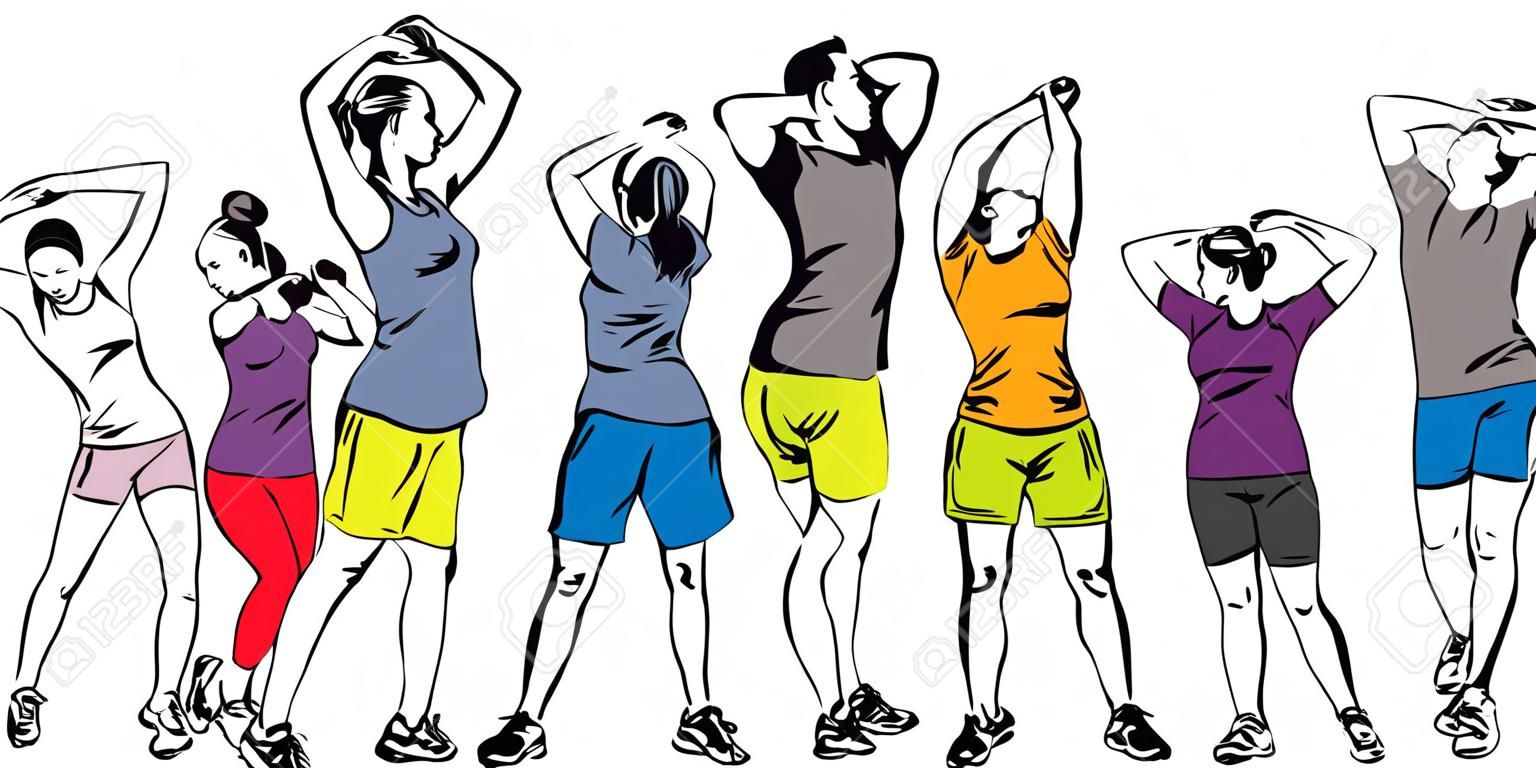 group of people exercising illustration