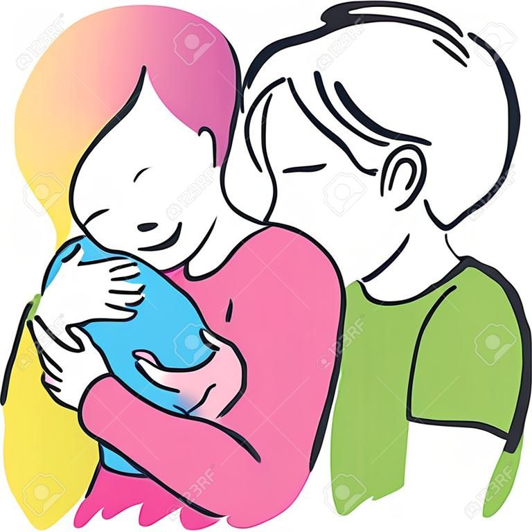 happy parents with baby illustration