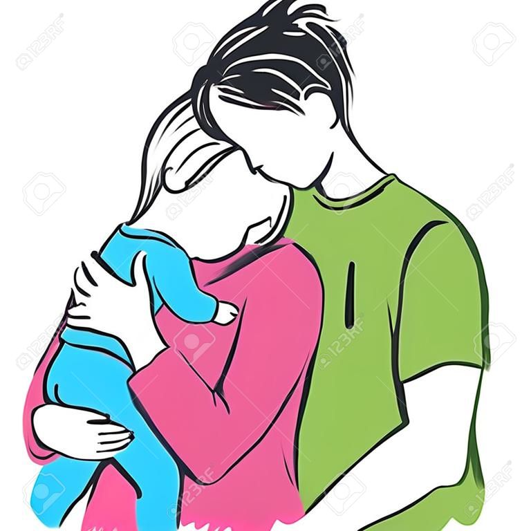 happy parents with baby illustration