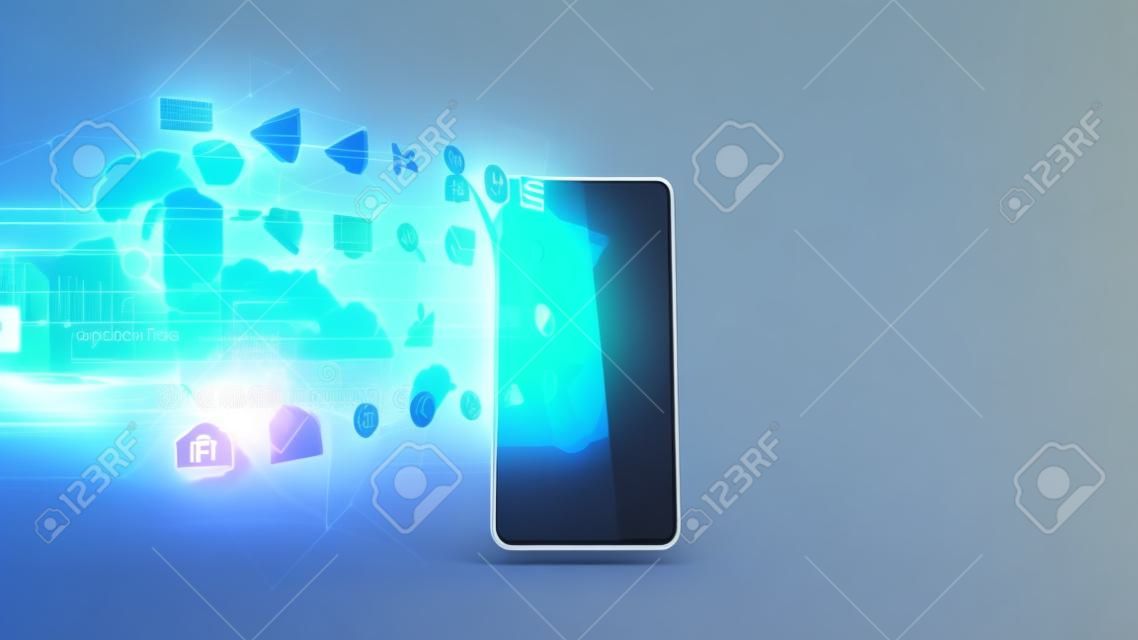 fintech icon and technology element on mobile phone 3d rendering  represent Blockchain and  
Fintech Investment Financial Internet Technology Concept.
