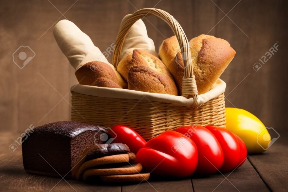 Composition with variety of baking products on wooden table