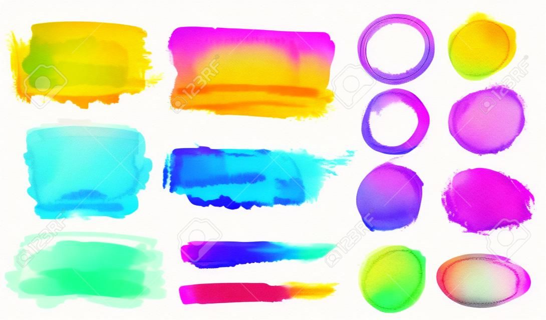 Set of grunge vector textured watercolor brush strokes with transparencies