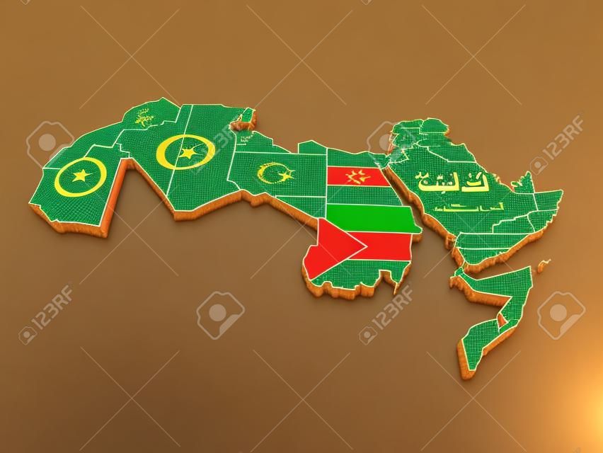 Arab Liga tagja zászlók 3D térkép