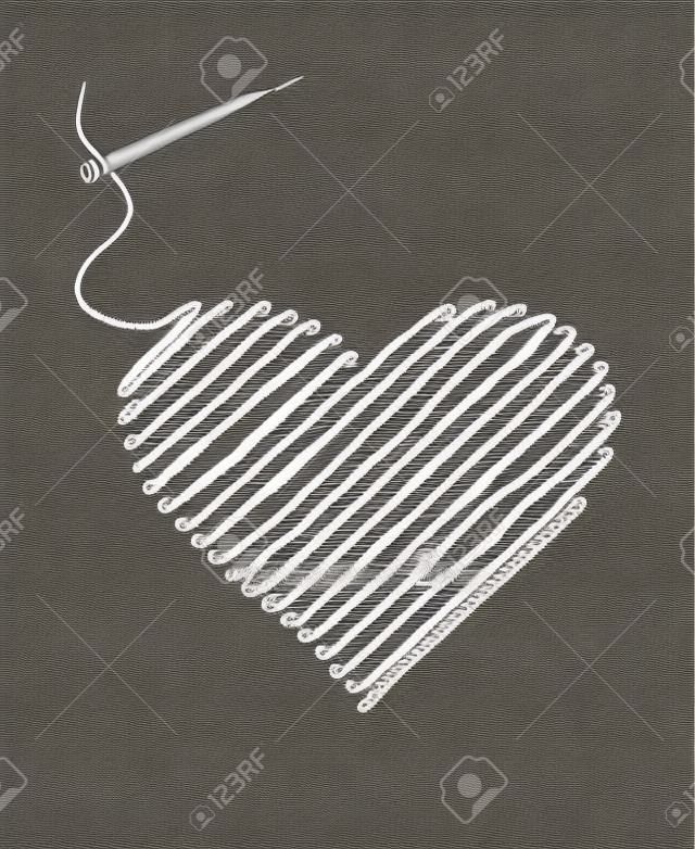 geborduurd hart met een naalddraad. vector illustratie