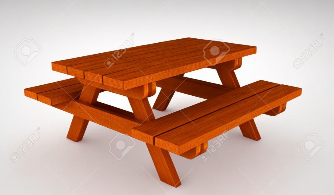 木製餐桌，3D插圖，孤立在白色背景