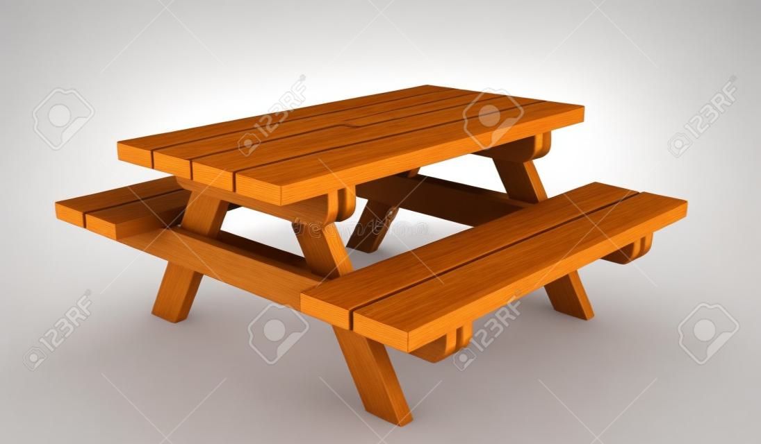 Wooden picnic table, 3d illustration, isolated against a white background