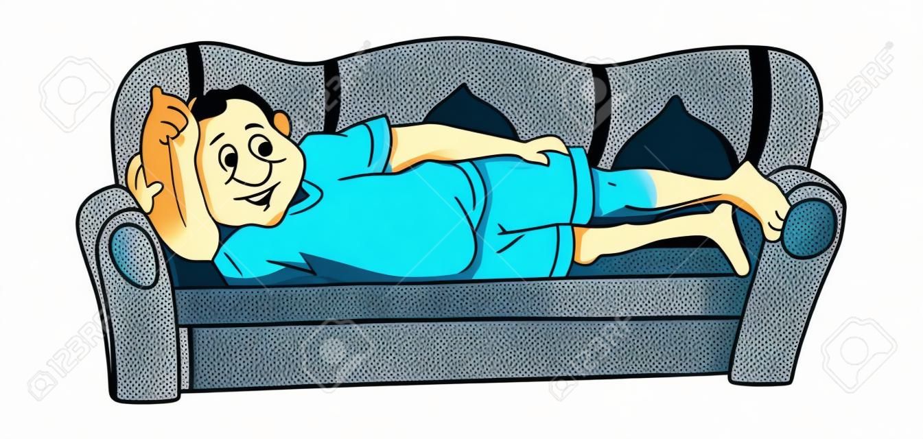 Adam bir Sofa yatarken, vektör çizim