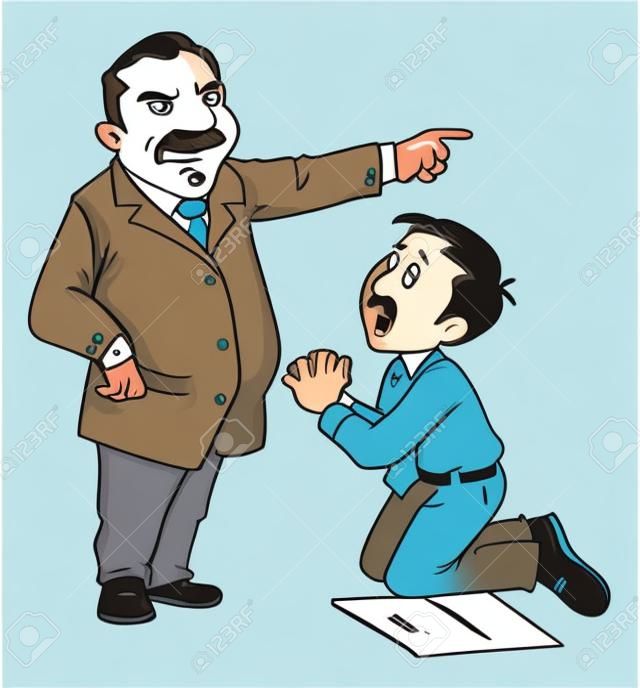 Vektor-Illustration von Nachwuchsführungs betteln um Arbeit vor seinem Chef.
