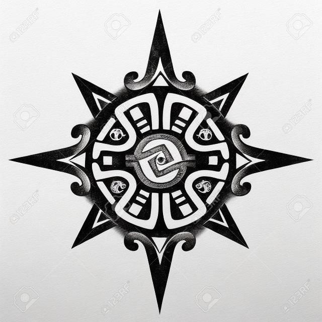 Symbole maya inca ou d'un soleil ou étoile, isolé sur blanc. Grande pour le tatouage ou l'illustration