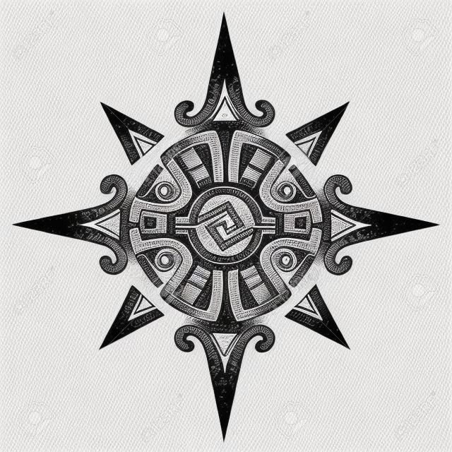 Symbole maya inca ou d'un soleil ou étoile, isolé sur blanc. Grande pour le tatouage ou l'illustration
