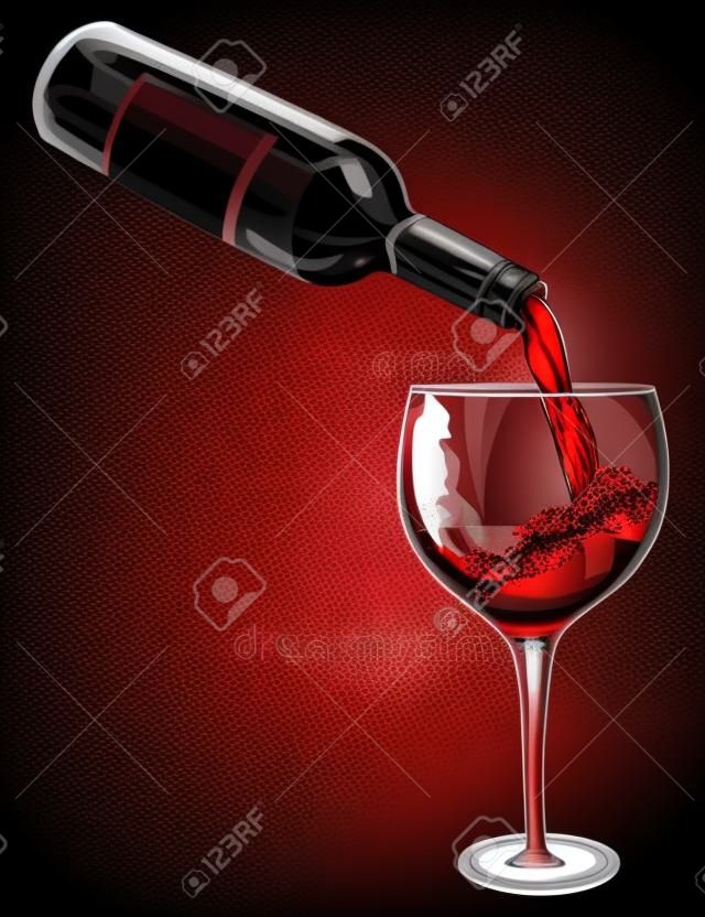 红葡萄酒倒入玻璃杯的矢量插图