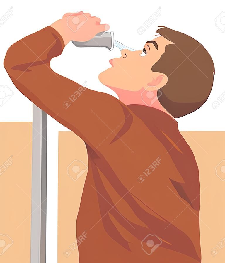 Векторная иллюстрация человек питьевой воды из крана.