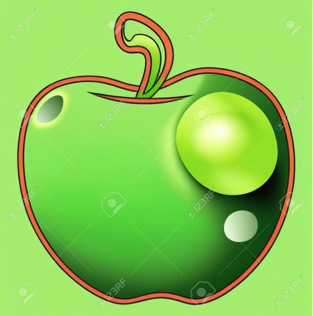 Una grande mela verde succosa matura che pende da un disegno o un'illustrazione di colore di vettore dell'albero