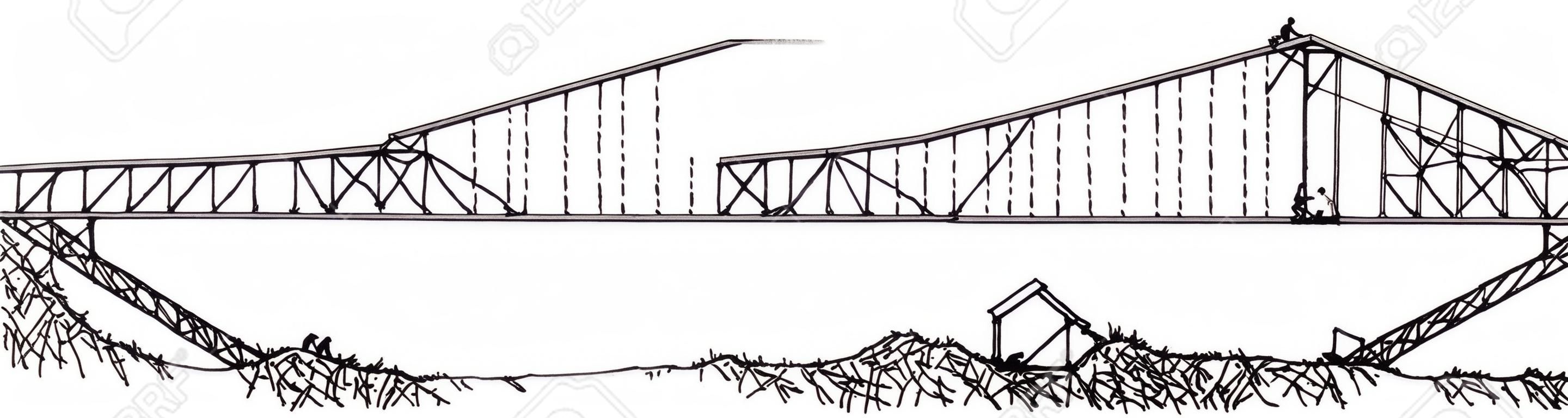 Viaduto Viaur foi a primeira grande ponte de aço construída na França, desenho de linha vintage ou ilustração de gravura.