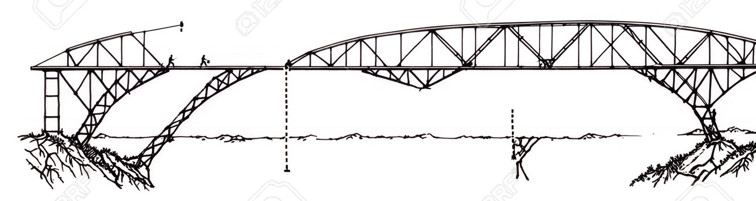 Le viaduc du Viaur a été le premier grand pont en acier construit en France, vintage dessin ou gravure illustration.