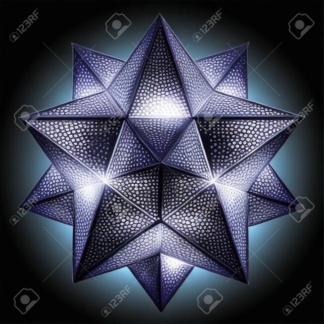 The small star-shaped dodecahedron is one of the most complex polyhedra, vintage line drawing or engraving illustration.