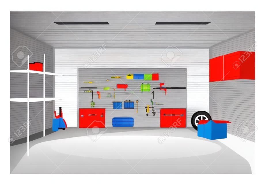 Car garage, illustration, vector on a white background.